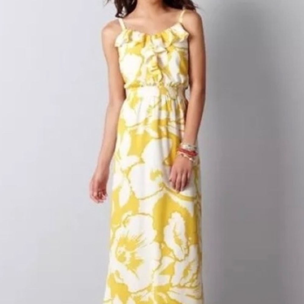 Ann Taylor LOFT yellow hibiscus floral Maxi Dress